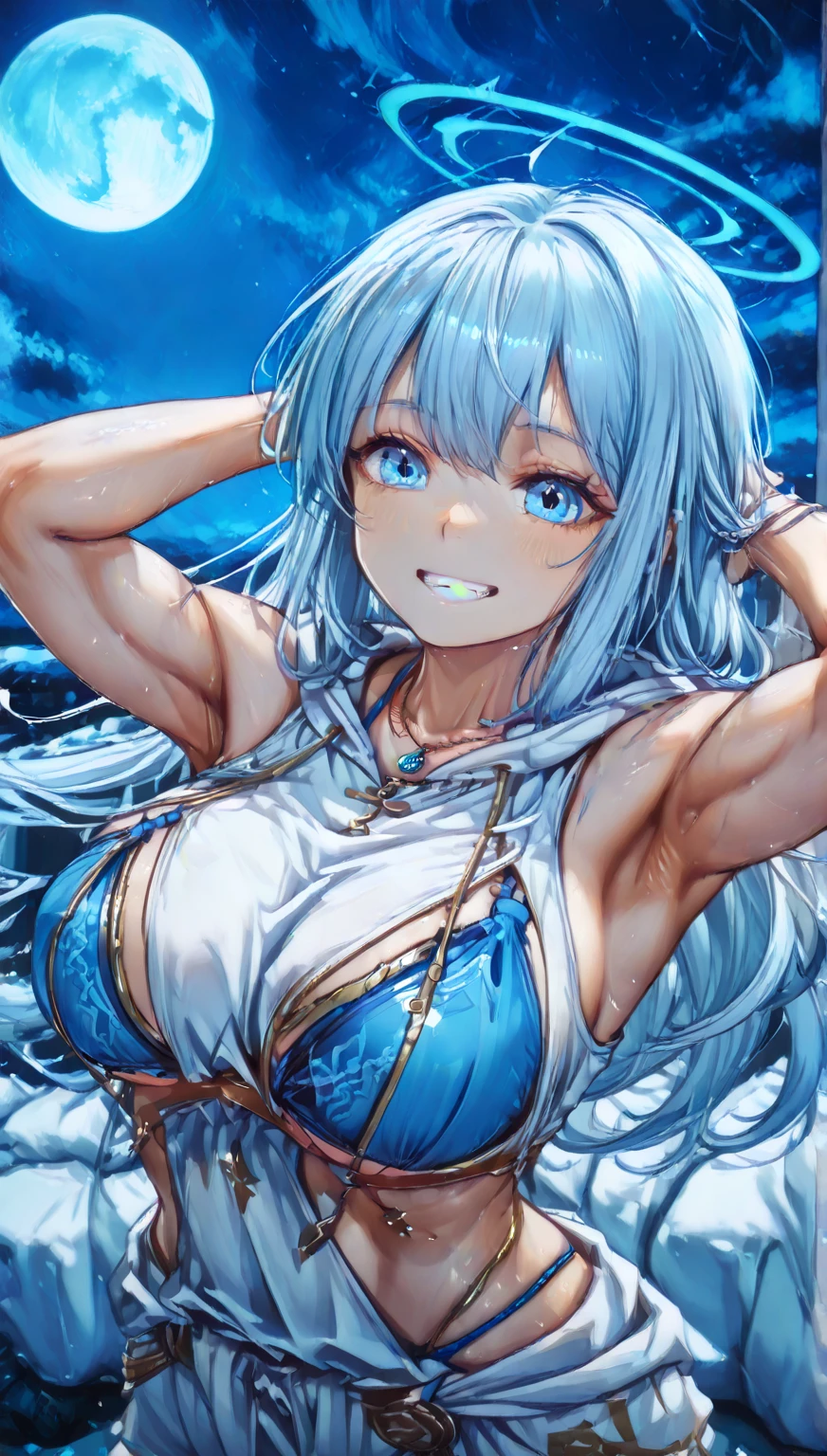 Fate,melusine,A white-haired,aphrodisiac,Lie down,full of sweat,Wet area,the ocean,swim wears,sexuell,defenseless,Ashamed,be shy,Kneading milk,Emphasis on milk,ren,Clothes show through with sweat,