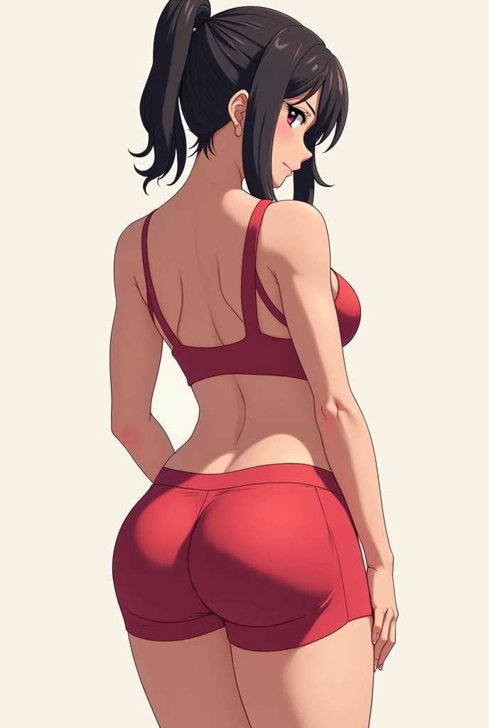 Hu Tao, making sure her legs are full visible. make her huge thighs and make her look like 20 years old, she should be a anime draw, make she showing her huge , her full body should be interior clothes, make her pusightly visible trough thighs, with interior clothes