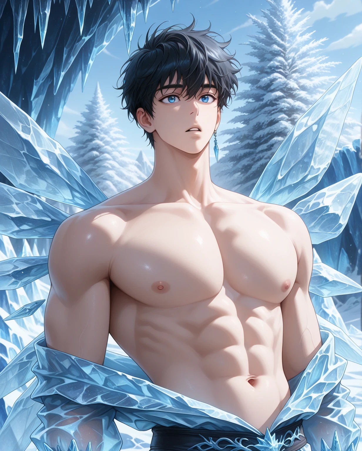 (masterpiece, best quality),Male children,nakeness,Short bright blue hair,A young boy with,younge boy,Kid's face,adolable,infancy,Young age,Short round face,Flat chin,children's,infancy,(Kid's face),Land of Crystals,ice field,Pink belly hair,Pink chest hair,Pink pubic hair,Young age,Flat chin,Fine face in detail,Clean skin,White men's briefs,musculous,Short bright blue hair,Bright Hair,White eyes,Keep your eyes wide open,nakeness,Very narrow low-rise white briefs,White briefs,Pectoralis abdominal muscles,Broad body,Strong and well-developed muscles,Shimmering like a diamond, it shines like a crystal,Bright and vivid colors,(depth of fields:1.2),Positive audience,looking at viewert,the night,Holy,Light-sensitive,byself,Sit on the crystal,spreads her legs apart,Close-up Shot Shot