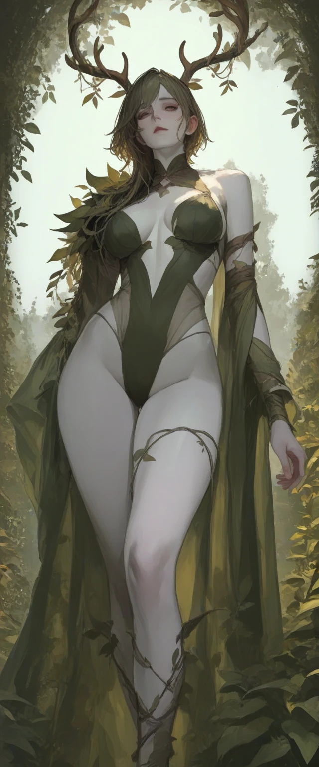 Poison Ivy from DC, big breasts, frontal, full-length, looking at the camera, facing the audience, standing pose, simple background, three-dimensional light, detailed full-body concept, sleek digital concept art, beautiful full-body concept art, art trend, CGsociety full-length,