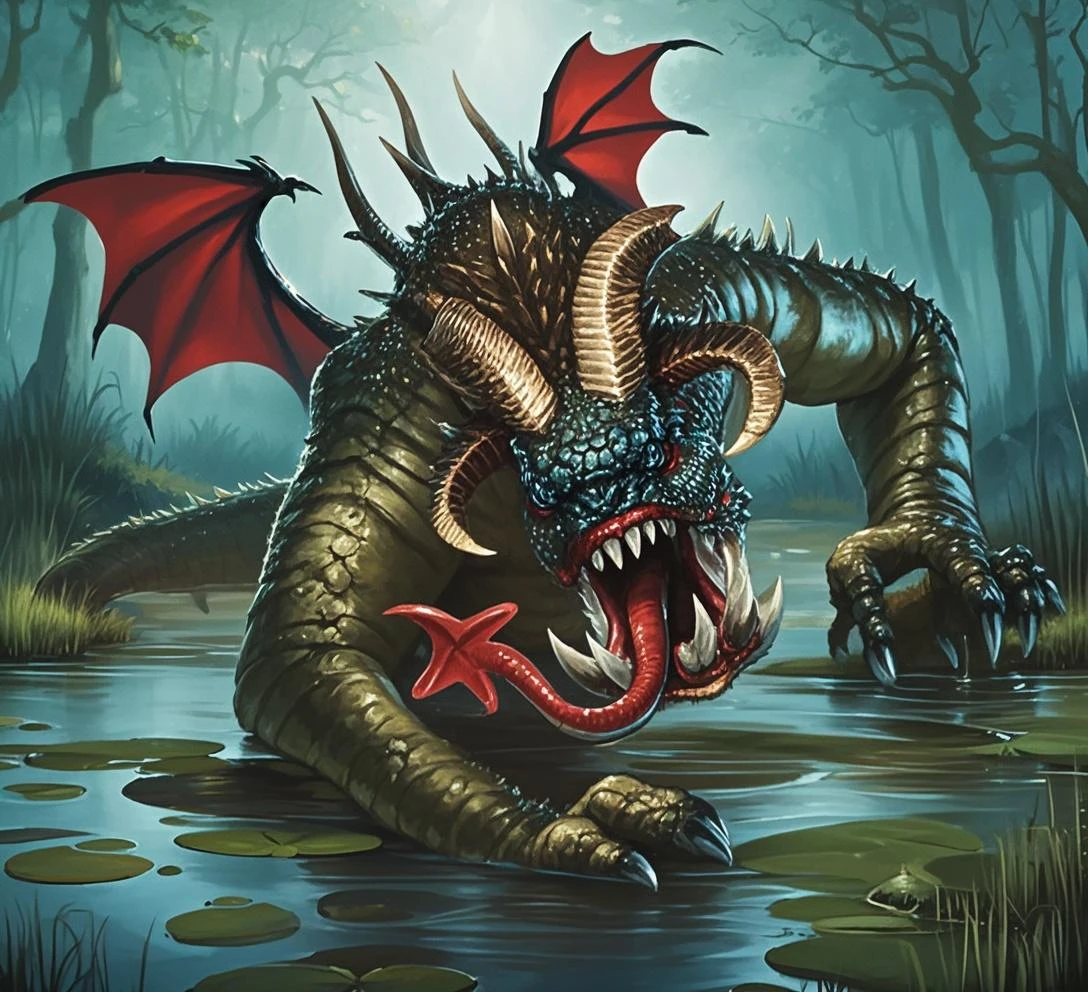 hyper detailed masterpiece, dynamic, awesome quality,goblin, serpent like creature, deadly gaze,crown on head, scaled skin with a menacing appearance, reptilian eyes, sharp fang like teeth, coiled for attack, distinctive, intimidating posture, ,sense of danger and fear, enjoyable,cultural awareness,risk-taking,seafaring