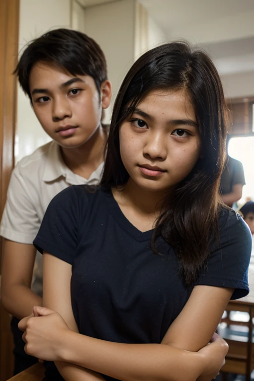 A rejected girl looking at her boy with sadness and love