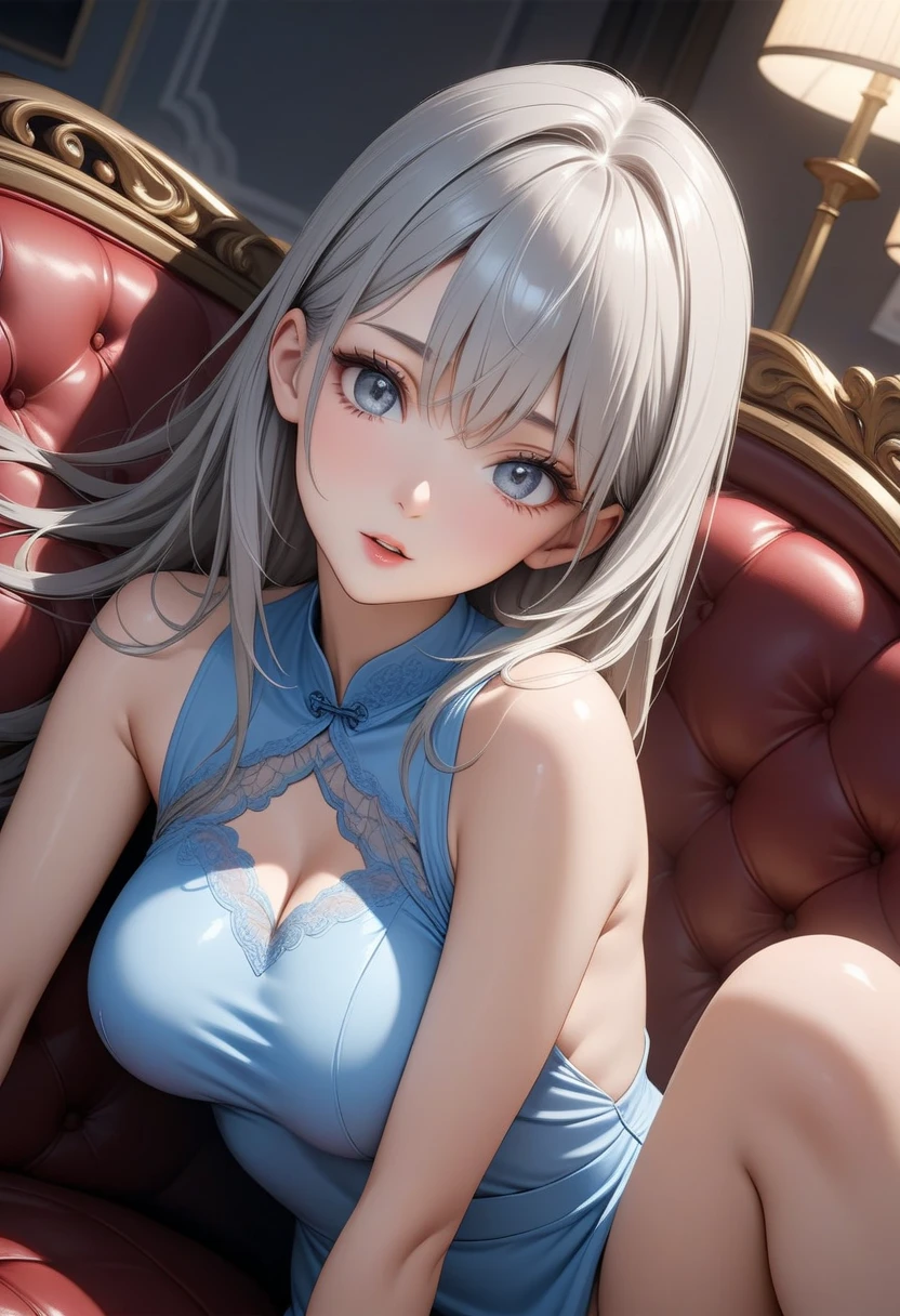 (masterpiece, Highest quality:1.3), (Super detailed:1.4),(Super detailed顔:1.2),(Super detailed目:1.2), (hyperRealistic:1.3), (RAW Photos:1.2), High-definition RAW color photos, Professional photos, (PhotoRealistic:1.4), (Realistic:1.4),8k,Professional Lighting, Perfect Anatomy, BREAK,small breasts,(blush),(Bright smile:1.2), High detail, Sharp focus, dramatic,dutch angle,Medieval Princess,Inside the temple,gem,ring,necklace,Blue Dress,crystal,Silver hair colour,blue eyes,walking