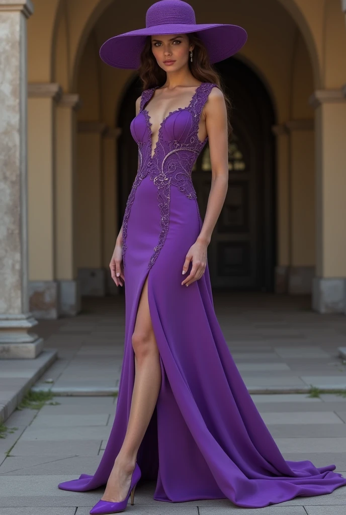 A stunning intricate full color portrait of a beautiful woman wearing a purple cocktail dress with stiletto shoes,in a bustling shopping mall in germany,HDR Foto, epic character composition,by ilya kuvshinov, alessio albi, nina masic,sharp focus, subsurface scattering, f2, 35mm, film grain ,blonde <lora:milenaj:1>