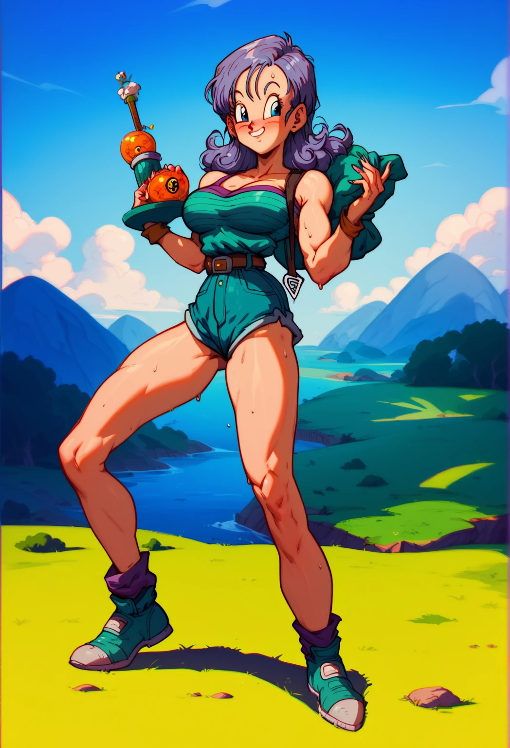 (An angle that shows the subject's entire body:1.2), ((The subject's body is facing the viewer:1.3)),
((Highest quality:1.2)),((masterpiece)),((8k)),
Anatomically correct,
(1. Beautiful Brazilian woman with a big ass and a height of 170cm:1.2),
(1. A small, 150cm tall, aged goblin with a fearless smile.:1.2),
Mature Woman, Gutsy Mother, Married Woman, Mature Woman, 4, (cool), Female Jay, The original female warrior,
Bluish purple hair, ((Voluminous Hair)), Short Hair, ((Messy Hair)), jagged hair style,
Beautiful, long eyes, (Natural Makeup), (Thick lips), (Swollen lips), Lips parted, (Grin), (Grin)
Sensual, Chubby body type, glamorous, Curvy, Wide Hips, Huge Ass, Big Breasts, Greasy breasts, (Bust size 189cm, saggy breasts), belly button,
(Clothes are tight, Clothes that show your body lines, A plain white tank top, knee-length denim trousers, Sports sandals),
(big hoop earrings), bracelet,
((Raise one hand to see her husband off:1.3)), (Feet shoulder-width apart:1.2), (A pose standing with hands on hips:1.2),
(((Send your husband off with a goblin next to him.:1.4))),
Daytime, (In front of a house in Southeast Asia), (outside of home), In front of the entrance, Clear skies