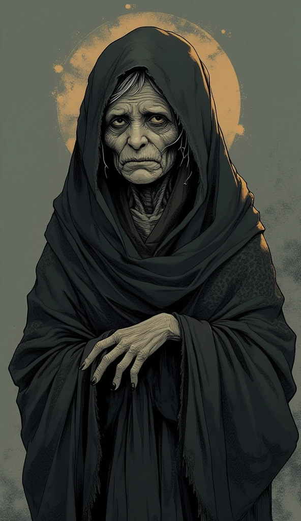 (The image depicts a horrific scary undead woman with a smirk on her face and narrowed eyes that glow; all her skin is wrapped in cloth much like a mummy:2); she has many lit candles on the temple she is in; her hair curly; her chest is flat; she's wearing a Greek tunic; it's a full body image from a small distance away, she is sitting. The whole feel of the image is holy much like classic oil paintings yet has an ominous tinge to the character of the depicted woman. Great quality, high definition, great details. (Heavily Greek inspired:1)