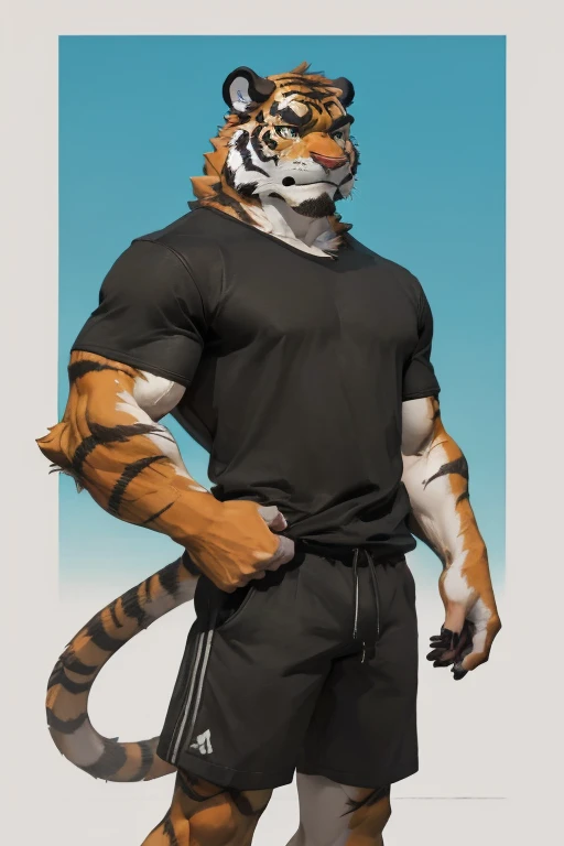 Solo, male, medium muscular, tiger, orange tiger, in white speedo, white underwear, shirtless, ((focus body, furry focus, focus underwear)) tail, one tail, tiger tail (((gray background, gray wallpaper, one color))), by darkgem, by mystikfox61, by glitter trap boy