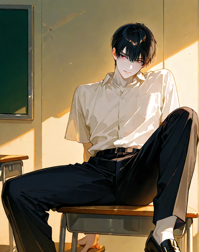 1boy ，28 year old，damp hair，校服，BDSM，see-through shirts，Short model，The top is open，No coat，Wear super shorts，Wet with，Handsome boy，8K，Elaborate depictions，Temptation of the，sexy for，Indecent，Ashamed，The face is flushed，