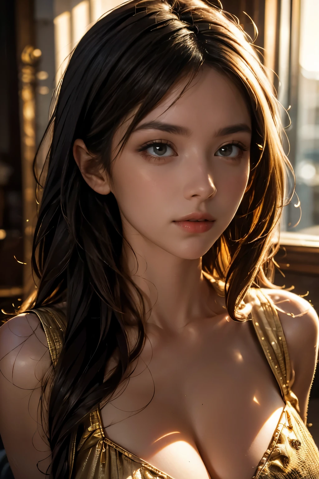 NSFW,4K,((Highest quality)),((masterpiece)),BREAK,((one girl)),(detailed),(in Bedroom),((One girl)),((perfect anatomy)),nsfw,((nude)),(naked),((19 years old)),((flat chest:1.4)),(stare at viewer with stern eyes:1.5),((delicate face and eyes)),((one girl)),(bitting own lip:1.1),(angry:0.9),nose blush,(shamefull:1.2),(Waterfall braid hair),(beautiful hair),surprised, ((beautiful realistic face)),((skinny:1.3)),(delicate face and eyes),Beautiful Korean Women, Beautiful young Korean woman, Young and adorable Korean face, Gorgeous Young Korean Woman, Korean Girls, Girl cute beautiful face, Portraits of Korean female idols, Young and pretty Asian face, Cute natural anime face,Asian pretty face,((finely detailed face)),(Big eyes:1.2),((glistening eyes)),((glistening eyes )),((large eyes)),(( pretty eyes)),((intricate choker necklace)),(detailed),(Perfect Face),(Lanky:1.2),((One girl)), ((clear eyes)),((show nipples)),((beautiful skin)),don't wear anything ,(upper body),(Equal left and right eyes), (nsfw:1.5),(show nipples),(don't wear anything),(nipples facing upwards), correct arm,((silk Gown)),((frilled panties))
