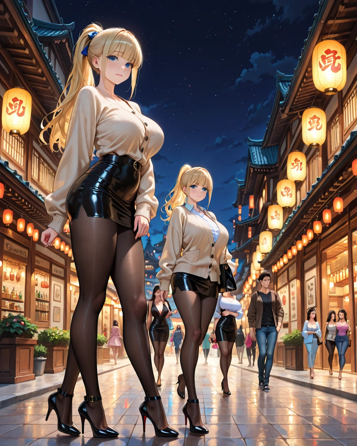 Gosgar clothing, a blond, Bustling street, TOKYOcty, huge tit, 1人, garterbelts, short-hair