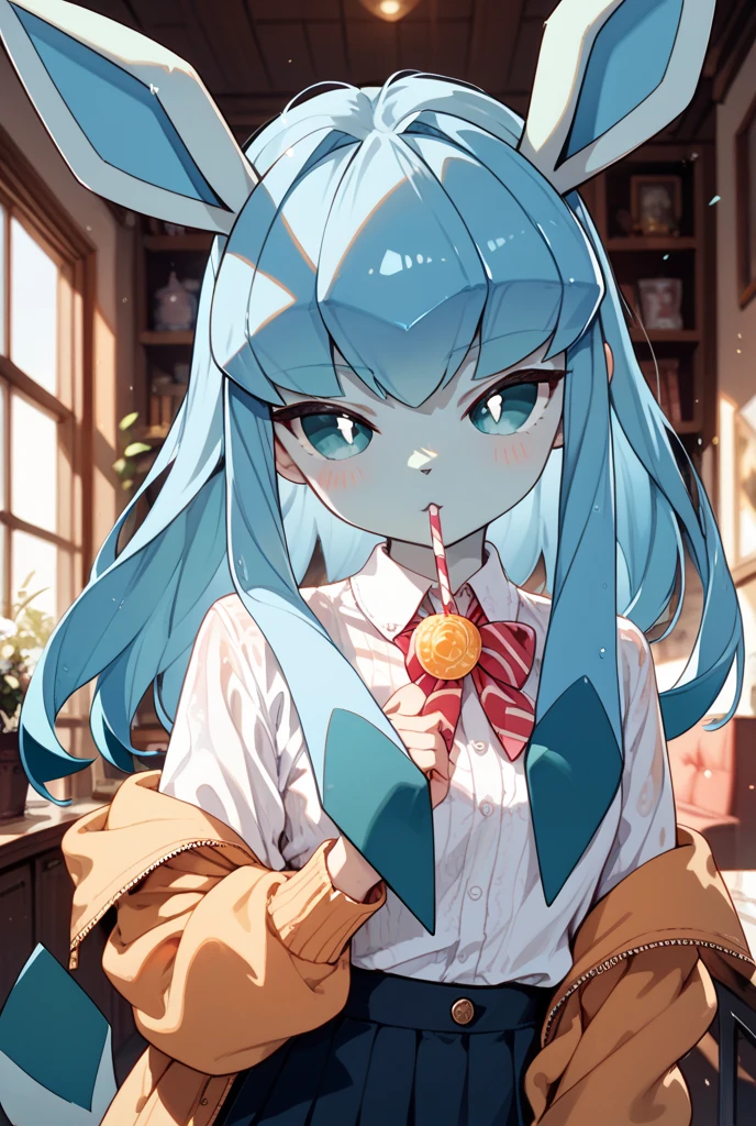 master piece, best quality, 8k, ultra high resolution, highest quality, anime style, best writing, beautiful face, solo, one girl, Nelliel orders Schwank, green hair, long hair, yellow eyes, Large skull, (Face mark), smile, parted lips, Happy, (white turtleneck:1.3), Men, (black long skirt:1.3), sit on the sofa, face up