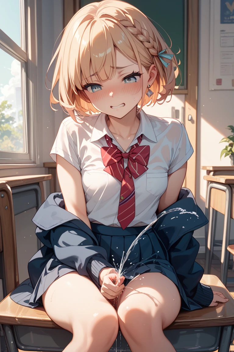 best photo,NSFW,red ribbon on blonde hair,uniform,vagina,1 person,After-school classroom,((masturbate violently)),((((((pinch your breasts)))))),(((Squirting))),(((Sweat))),(((((cry))))),(((blush))),snot,(((Full body soaked))),((((drool)))),smelly feet,((odor)),(((Covered in body fluids))),((Manga)),(((Pant voice))),heart mark,((((body odor)))),((tissue)) ,(((slim))),(((steam))),((((sticky))),serif,(((shout)))