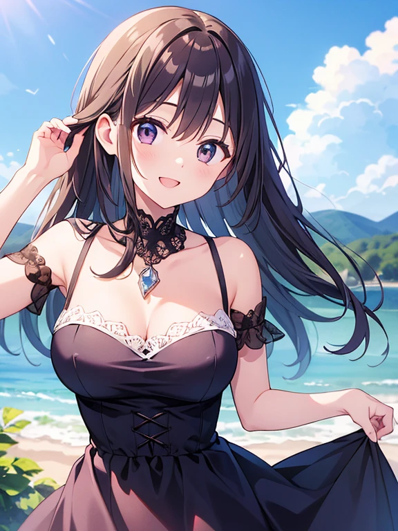 highest quality、High resolution、Detailed Background、(Detailed eyes:1.2)、 beauty、(Highly detailed face:1.4)、(Huge breasts:1.1)、Cute hair color、Cute hairstyle、
At dusk、A young girl is seen taking a walk with her dog, who plays on the beach.。Looking up at the red sky、The sight of her happily running around with her dog、It truly represents the comfort of summer.。
These、A girl enjoying summer in nature、Innocent and adorable、It makes me feel the coming of summer.。An innocent smile、Full of concentration、Relaxed Rest、And fun times with dogs。Truly a summer experience、A lovely view unfolds。