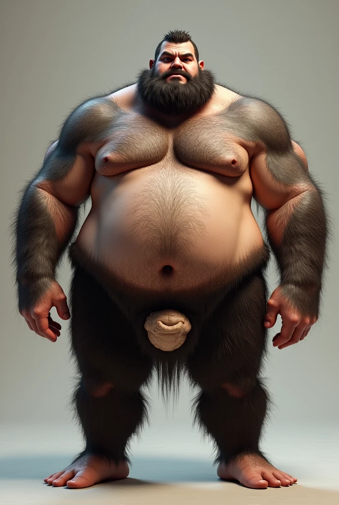 (photorealism:1.2), big ball belly muscle man, with big hairy legs, a big bulge big long dick bulging with pubic hair coming out of his tight shorts.