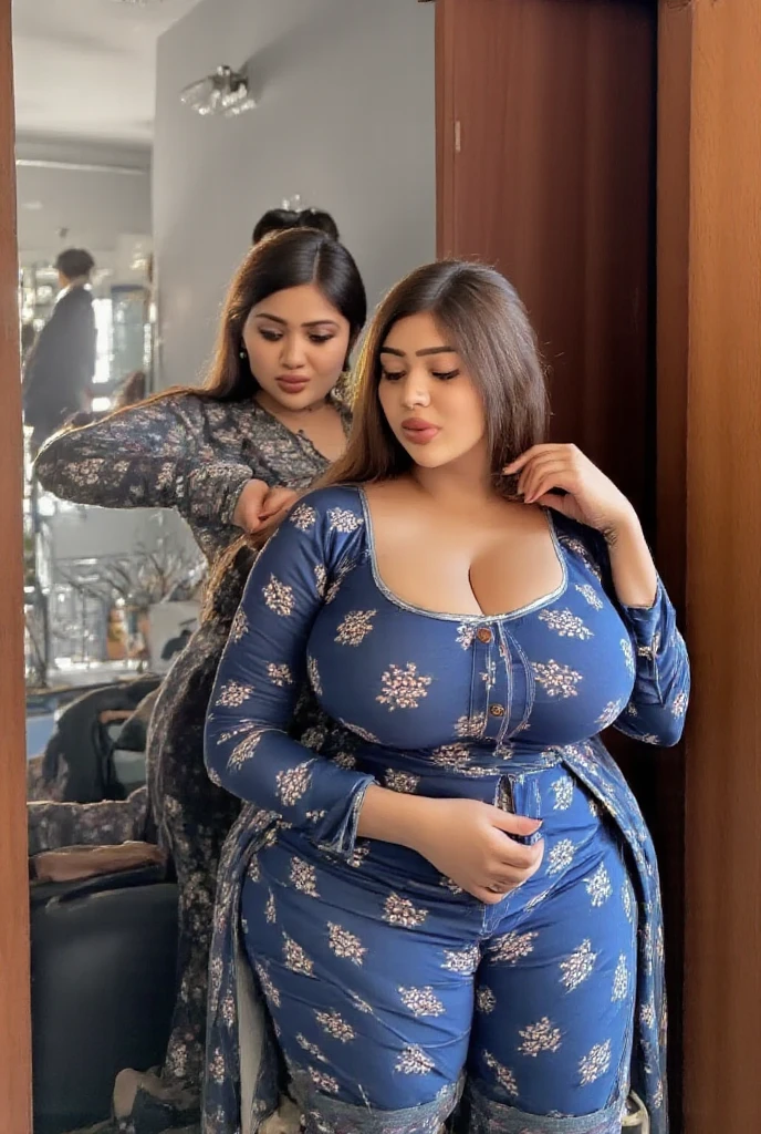 Two beautiful poor married women(two Indian) mother (busty, very large enormous breasts, beautiful straight eyes) with very beautiful face, wearing indian night shirt(very deep low neck,). Relaxing and sleeping on bedand showcasing huge breasts with huge cleavage. Sleeping on bed, Perfect finger anatomy, Old clothes, saggy breasts, natural breasts, real skin, Long exposure. Full body figure photo 