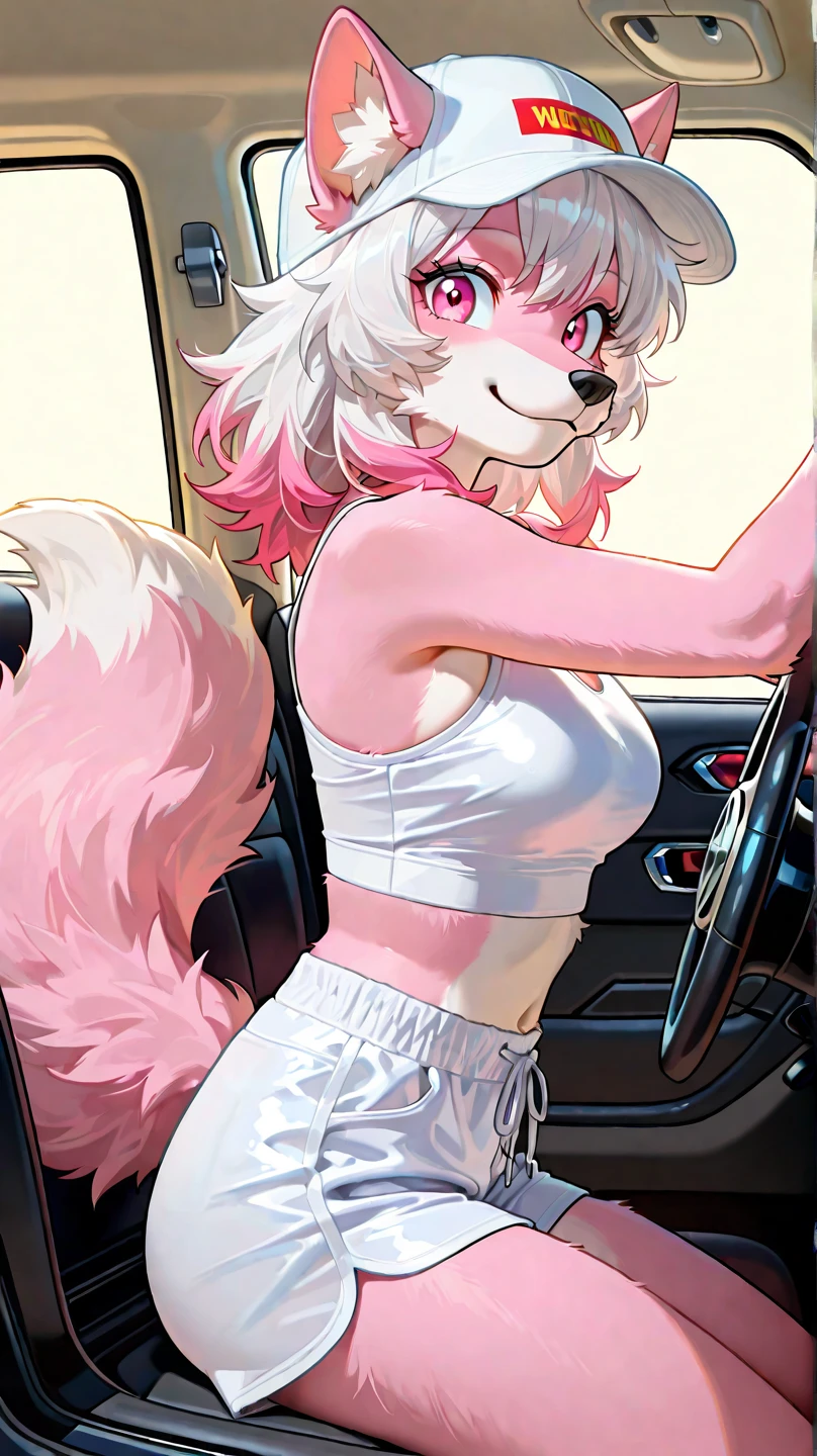 ,furry,toriel,giant ass,Bugatti Veyron blue,White skin with black dots,Black shorts,sexy,Sitting on top of the hood of the Bugatti Veyron blue, white hair, short shirt, showing belly, sensual and cute body,milf