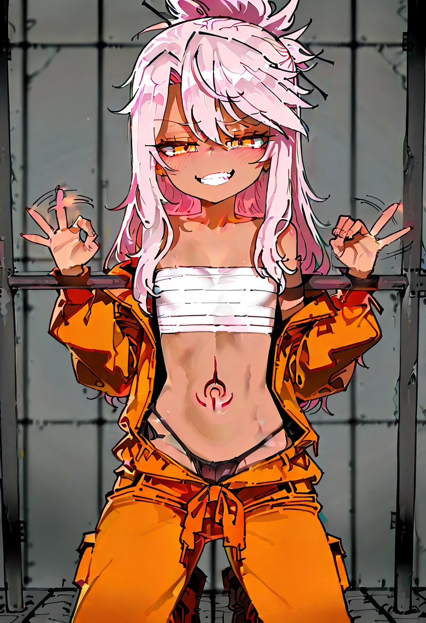 Score_9, score_8_up, score_7_up, rating:questionable, source_anime, 1girl, (skinny body), solo focus, karyl \(princess connect!\), animal ears, multicolored hair, blonde hair, streaked hair, animal ear fluff, green eyes, arms behind back, (shiny skin), shiny reflective skin, slutty_clothes, gyaru, dark-skinned female, metallic tan, very dark skin, shiny oiled skin, makeup, pink eyeshadows, fat lips, pink lips, jewelry, silver slingshot swimsuit, miniskirt, silver glitter skirt, pencil skirt, fishnets, o-rings, chain-belt, fur coat, bare shoulders, areolae slip, looking down, Dismissive, Jeering, serious, v-shaped eyebows, looking at viewer, flat chest, dark areolae, covered nipple, collarbone, ribs, ilium, midtown, tokyo, neon lights, night city,