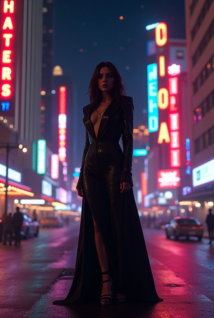 7. Cyberpunk-Influenced Blazer Dress:
• A blazer dress in a dark, metallic fabric with structured shoulders and an asymmetrical hemline. The design is professional but has a distinct edge, making it perfect for a dystopian-inspired office look.
Can you create me 10 images for these topics these are costumes inspired by the movie elysium 2013 for a girl For more casual office wear can you create images only create images for girls

