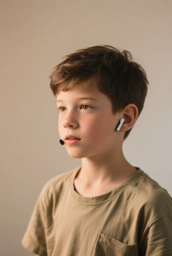 Boy listening to music　Brown Hair　 Face　Note　Earphones