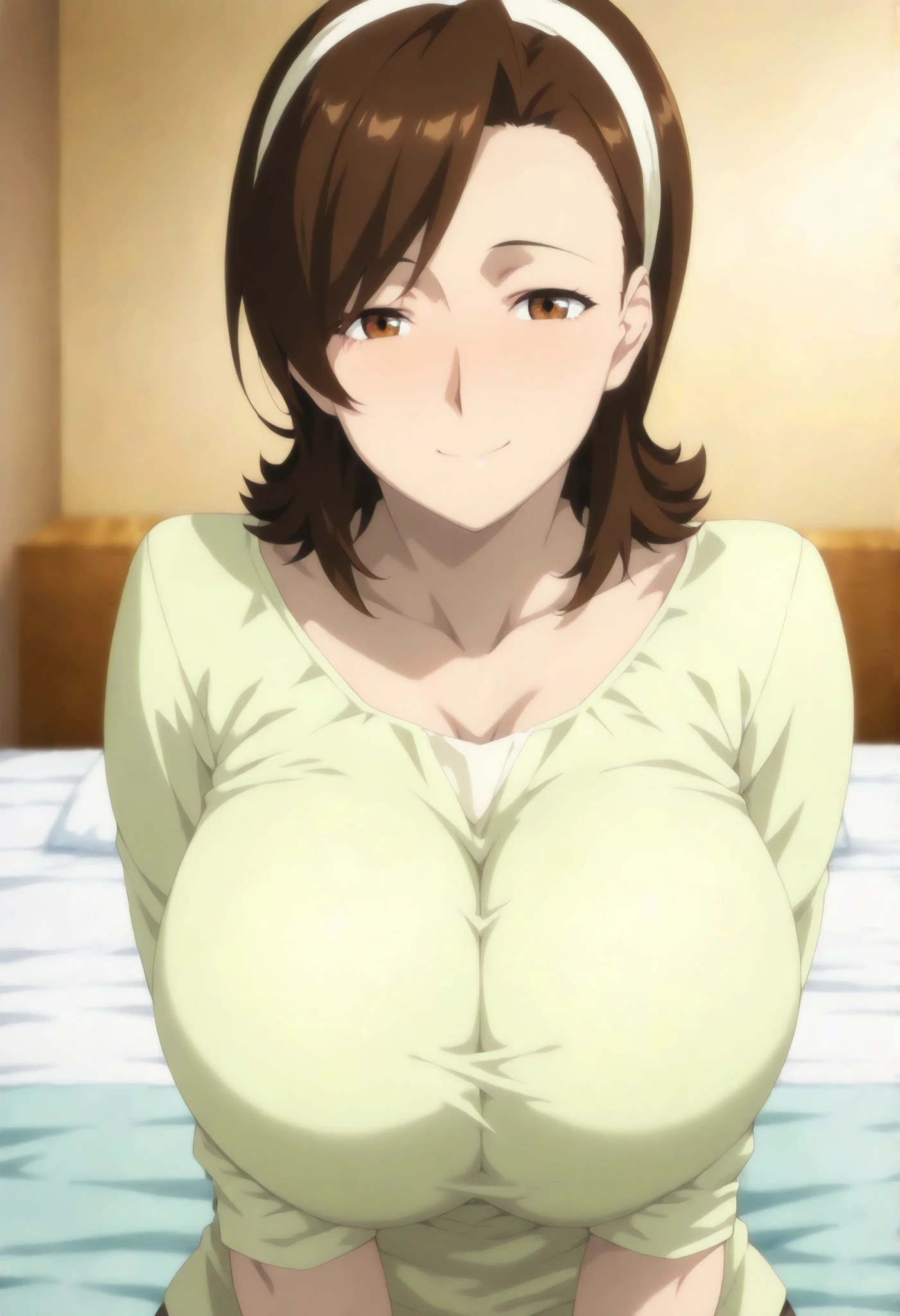 <lora:Marufuji_Izumi:1>,  MarufujiIzumi, 1girl, solo, brown hair, cleavage, dress, brown eyes, long hair, large breasts, jacket, yellow dress, blush, nsfw,
masterpiece, high quality, very_high_resolution, large_filesize, full color,