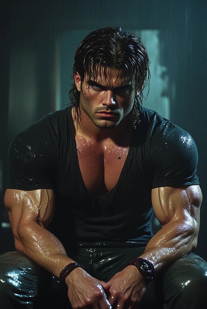 (best quality,4k,highres,masterpiece:1.2),ultra-detailed,(realistic,photorealistic,photo-realistic:1.37), provocative, intimate, sensual portraits, dark, moody atmosphere, vibrant colors, black and white, explicit sexual encounter, water reflections, studio lighting, muscular physique, chiseled features, rugged beauty, scintillating water droplets, wet skin glistening under the moonlight, powerful emotions, heightened pleasure, uninhibited expression, seductive gaze, temptation, hypnotic movement, enticing composition, explicit desire, passionate intensity, voyeuristic perspective, bold and daring, unapologetic self-expression, midnight shadows, hidden desires, intense masculinity, raw intimacy.