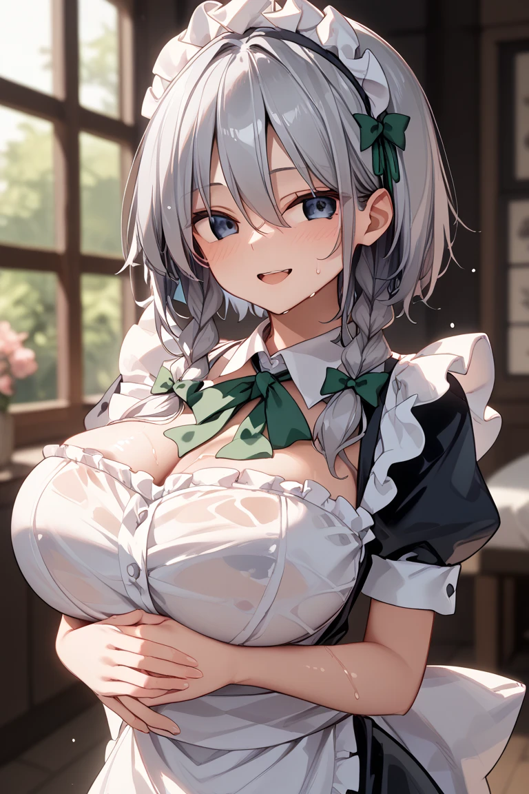 Touhou Izayoi Sakuya silver hair naked big big tits pussy rape on all fours ahegao pov dick in pussy