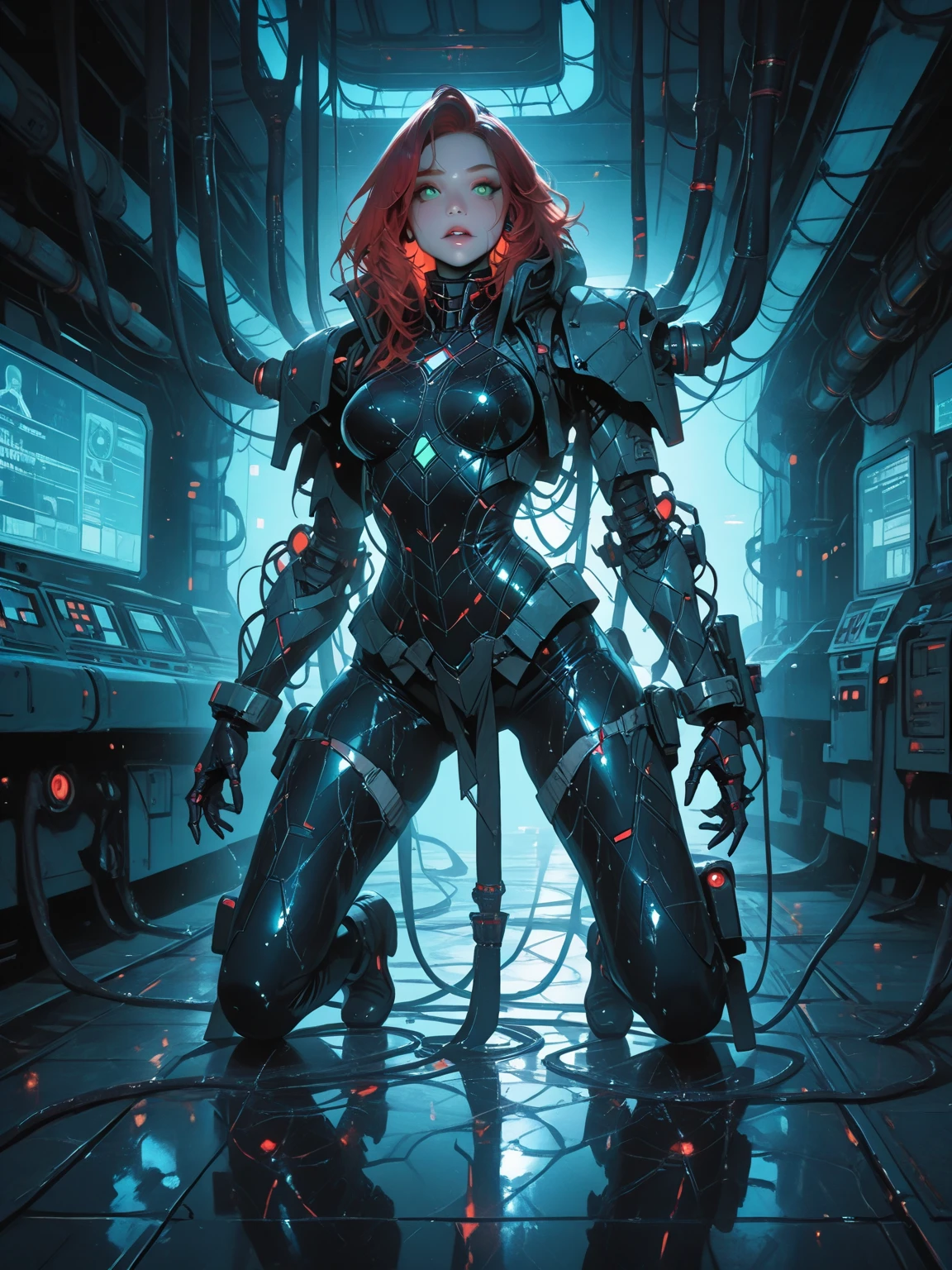 a man eating cyborg crab, alien jungle, sci-fi, horror, danger, peril, woman (Scarlett Johansson, age 25, nude, panicked, dirty and battered), vore, (best quality,4k,8k,highres,masterpiece:1.2),ultra-detailed,(realistic,photorealistic,photo-realistic:1.37),extremely detailed face and eyes, beautiful detailed lips,extremely detailed body, cinematic lighting, dramatic shadows,vibrant colors,muted tones, crab monster is swallowing her, vore
