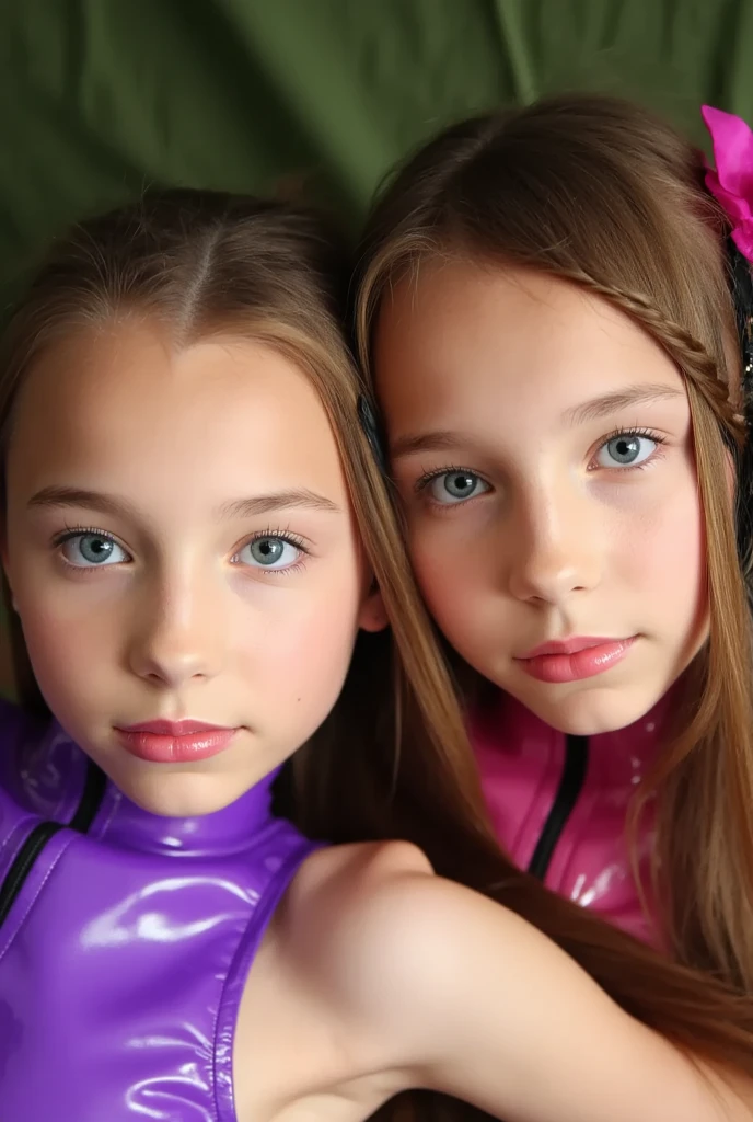 two young girls laying in a bed covered in pink sheets, beautiful gemini twins portrait, beautiful sci - fi twins, two girls, beautiful gemini twins, petra collins and mc. escher, twins, beautiful girls, next gen, children, very very surreal, girls resting, siamese twins, young girls, with a twin, in style of petra collins