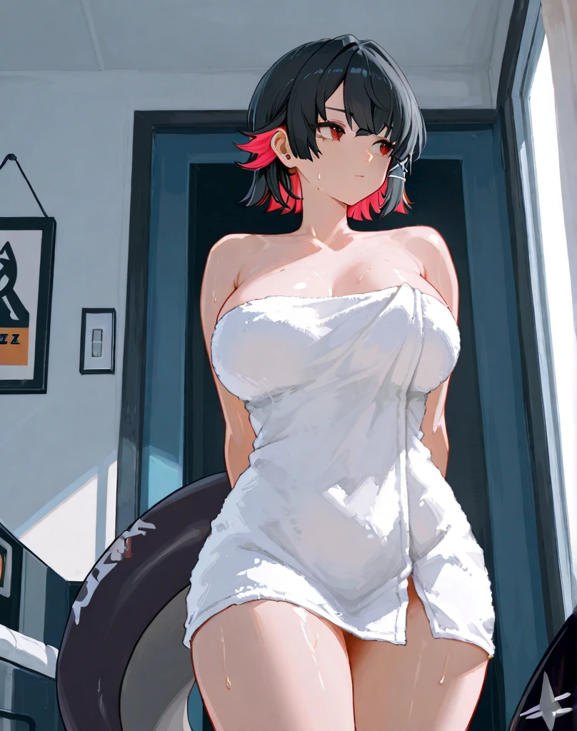 Komi Shuuko,(A white border around a red rectangular background:2.5),head looking up,Back view,squating,Expose the back,ahegao face,D-cups,whitesweater,High detail,Moles under eyes, Heart-shaped pupils,Love pupils,cropped shoulders,Lots of hearts,Fleshy thighs,highly rendered,detailed face with