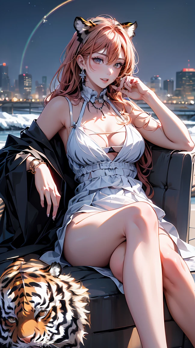 masterpiece,high quality,very detailed,Perfect,convoluted,horridtarot 1920 call girl of the year long red long hair,blue eyes,huge tits, tattooed,Cabaret - Car