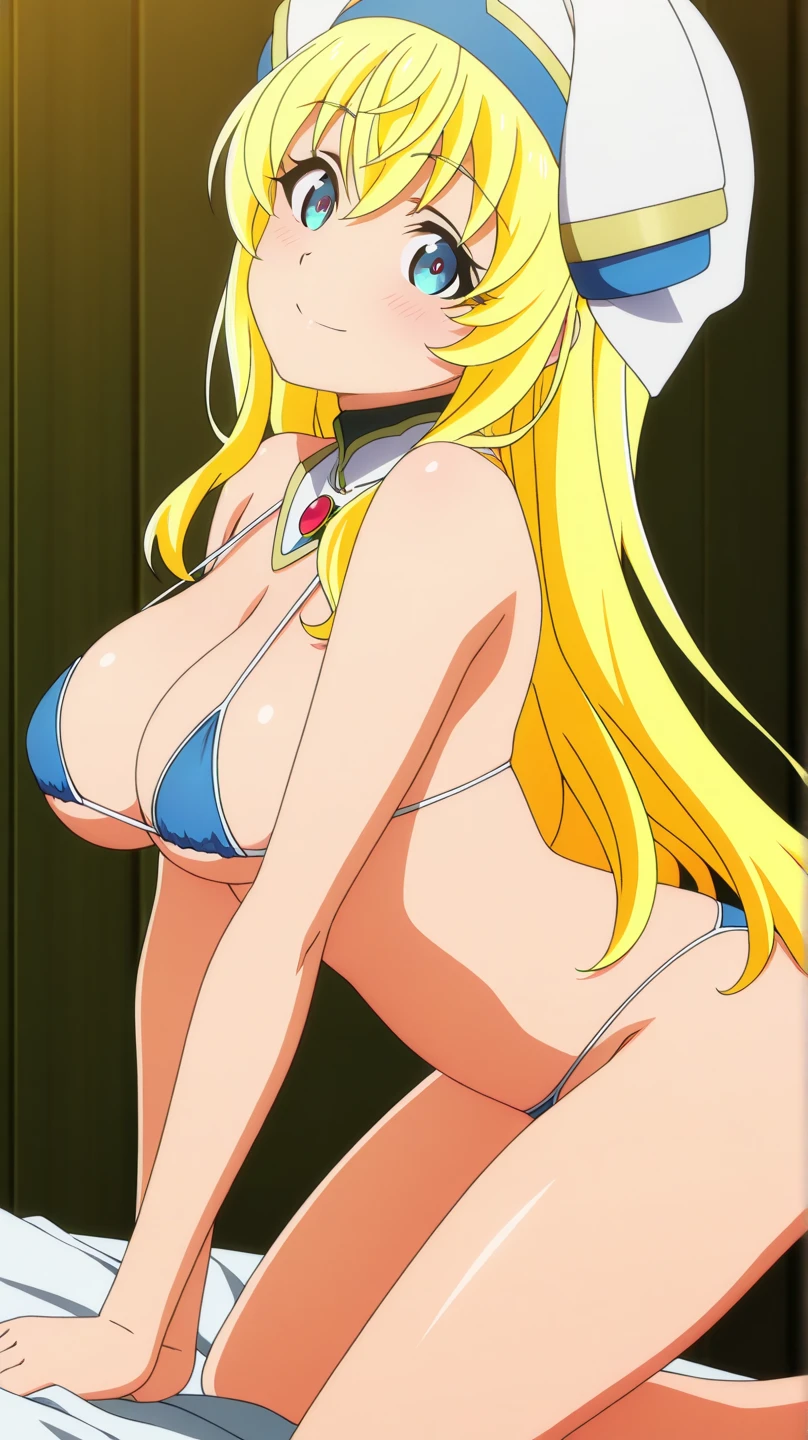 score_9, score_8_up, score_7_up, source_anime,masterpiece,best quality,highres,absurdres,official art,official style,source_anime,anime screencap,anime coloring,megami magazine,anime,animated,explicit,alice zuberg, bangs, blue eyes, blonde hair, hair between eyes, very long hair, braid, ,large breasts,((areola slip)), ((Areola)),((nipple)), long hair, looking at viewer, navel, o-ring, Standing, ( seethru bikinis :
0.95
)