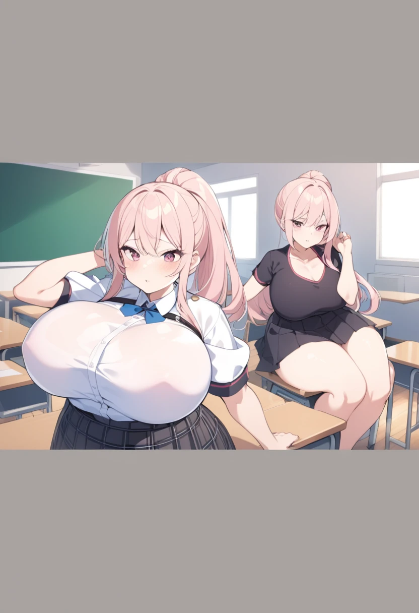 (highest quality:1.4)、(High resolution)、Detailed Background、(Beautiful face in every detail:1.4)、Anatomically correct、(Draw the usual number of fingers:1.2)、(Detailed facial expressions)、Beautiful, smooth skin、age Girl、(Huge breasts:1.5)、cute hair color、cute hairstyle、Realistic、Perfect body line、Sitting in a chair at a family restaurant、Accentuate your breasts、Accentuate your cleavage、Show off your attractive armpits、Attractive big ass、attractive thick thighs、Absolute area、Charming atmosphere、Excited、Blushing、My shirt is about to be buttoned off.、The buttons on my shirt are so pulled they're about to come off、looking at me with a shy expression、Short sleeve shirt、Cowboy Shot、
(Two beautiful girls wearing short sleeve shirts that are too small and the buttons on their chests are coming undone, causing their breasts to spill out.:1.5)、
Choose a short shirt blouse that is slightly smaller in length, such as pink or mint green.、
Pair it with a pleated or flared mini skirt.、
The tulle mini skirt is also cute.、Colorful ribbons、
Complete your look with Oxford shoes、cute