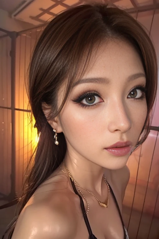 (Highest quality、8k、Award-winning works、Ultra-high resolution)、One beautiful woman、(Wearing a shiny tight swimsuit)、(blonde:1.1)、Bright color contacts、Perfect Makeup、Bright and shiny lipstick、(Very heavy makeup:1.2)、(Deep pink around the eyes:1.1)、Beautiful bright eyeshadow、Heavy makeup around the eyes、(Huge breasts:1.2)、Great shorthair、(Romantic affection:1.1)、The best smile he had when he saw me、(Many of them emphasize the body line...:1.1)、(Strongly blurred vibrant Harajuku city background:1.1)、(Strongly blurred background:1.1)、Accurate anatomy、(Ultra-high resolutionの完璧な美しい歯:1.1)、Ultra-high definition beauty face、Ultra HD Hair、Ultra HD Shining Eyes、輝くUltra-high resolutionの美肌、Ultra-high resolutionの艶やかな唇, Very detailed,Shiny lips with noticeable lip wrinkles,Perfect Lips
