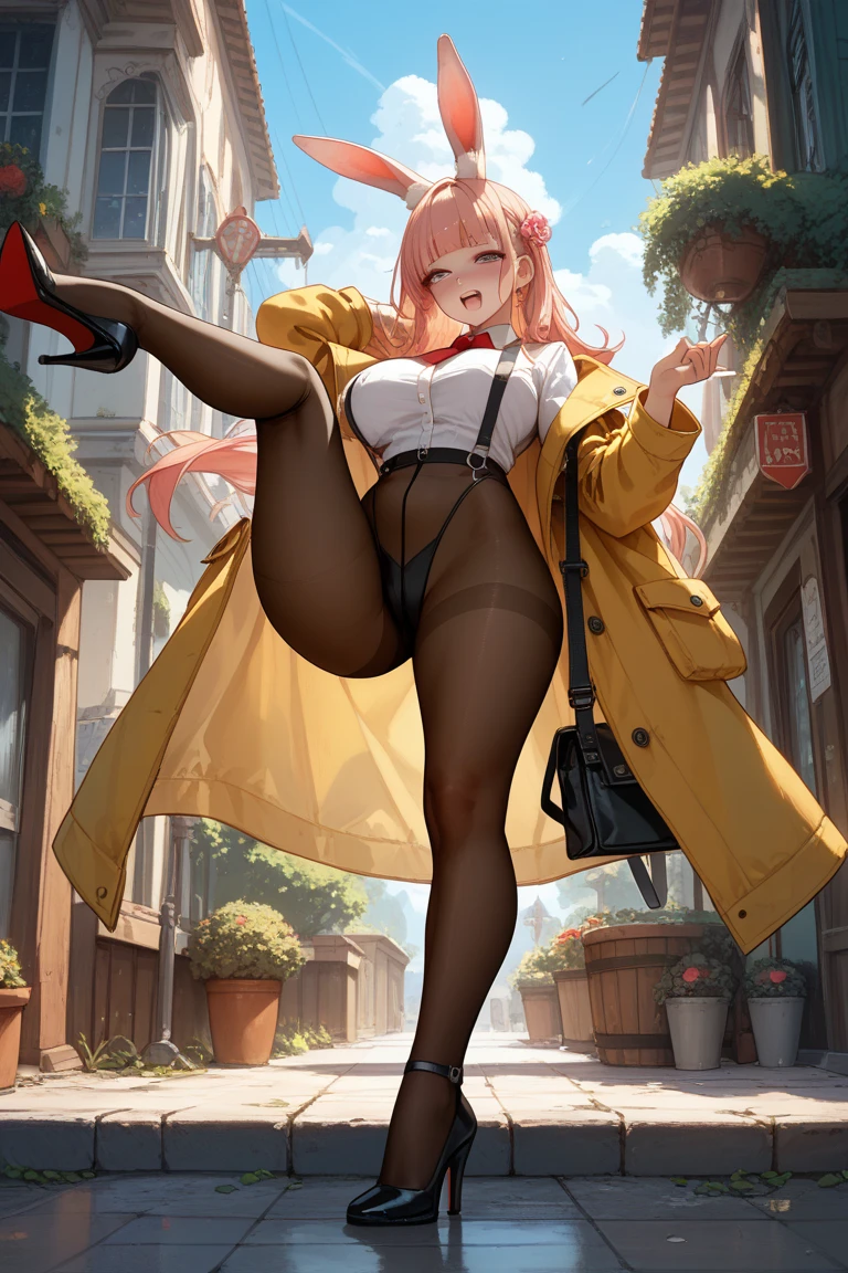 (masterpiece),(intricate tails),1 Girl,Mature female,Large Breasts,
BREAK
Neferibido, Neferibido, short hair, (Red Eyes:1.5),High-cut see-through bra, Animal ears, White hair,Cat ears, cat tail, Curly shiny pantyhose,High heel,Depth of Field,Looking at the audience,Random View,((whole body)),sun,rainbow,bus stop,((Cumulonimbus)),From below:1.1,