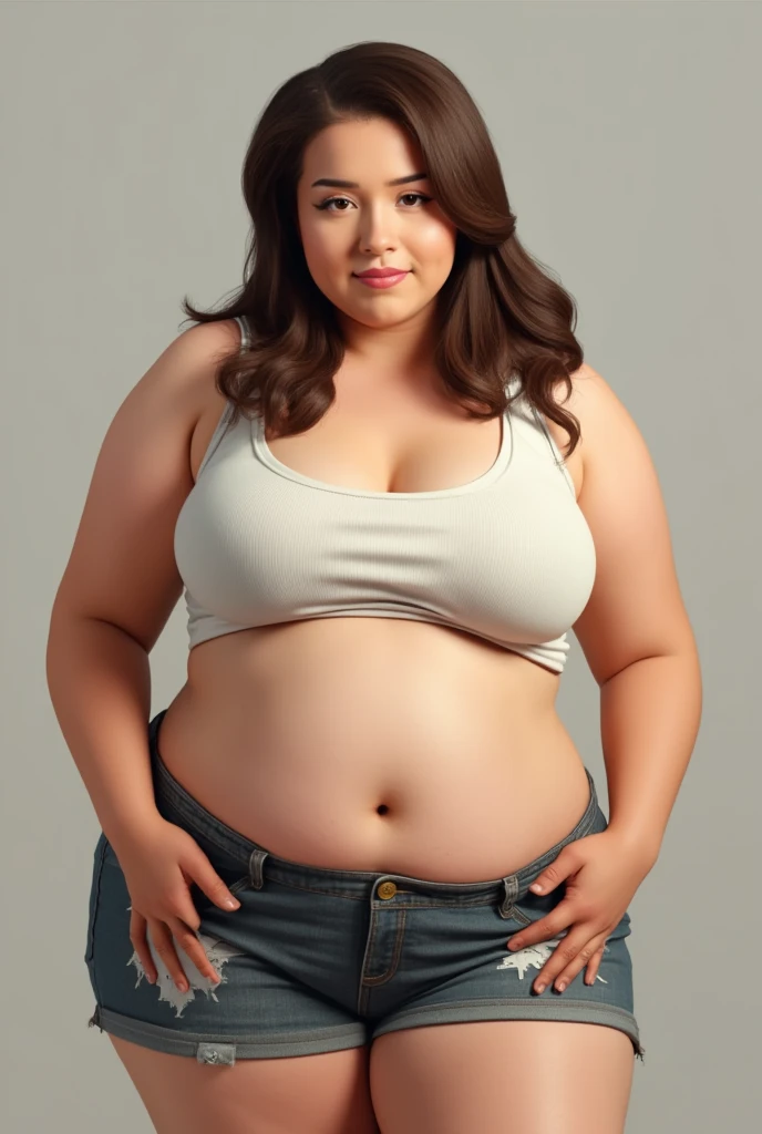 Close up of a person with a very large belly, photo taken from the front, Full growth at the front, Central full body frontal shot, photo taken from the front, Taken in the early 2020s, Showing shoulders from the front, seen from the front, frontal photo still, half body cut