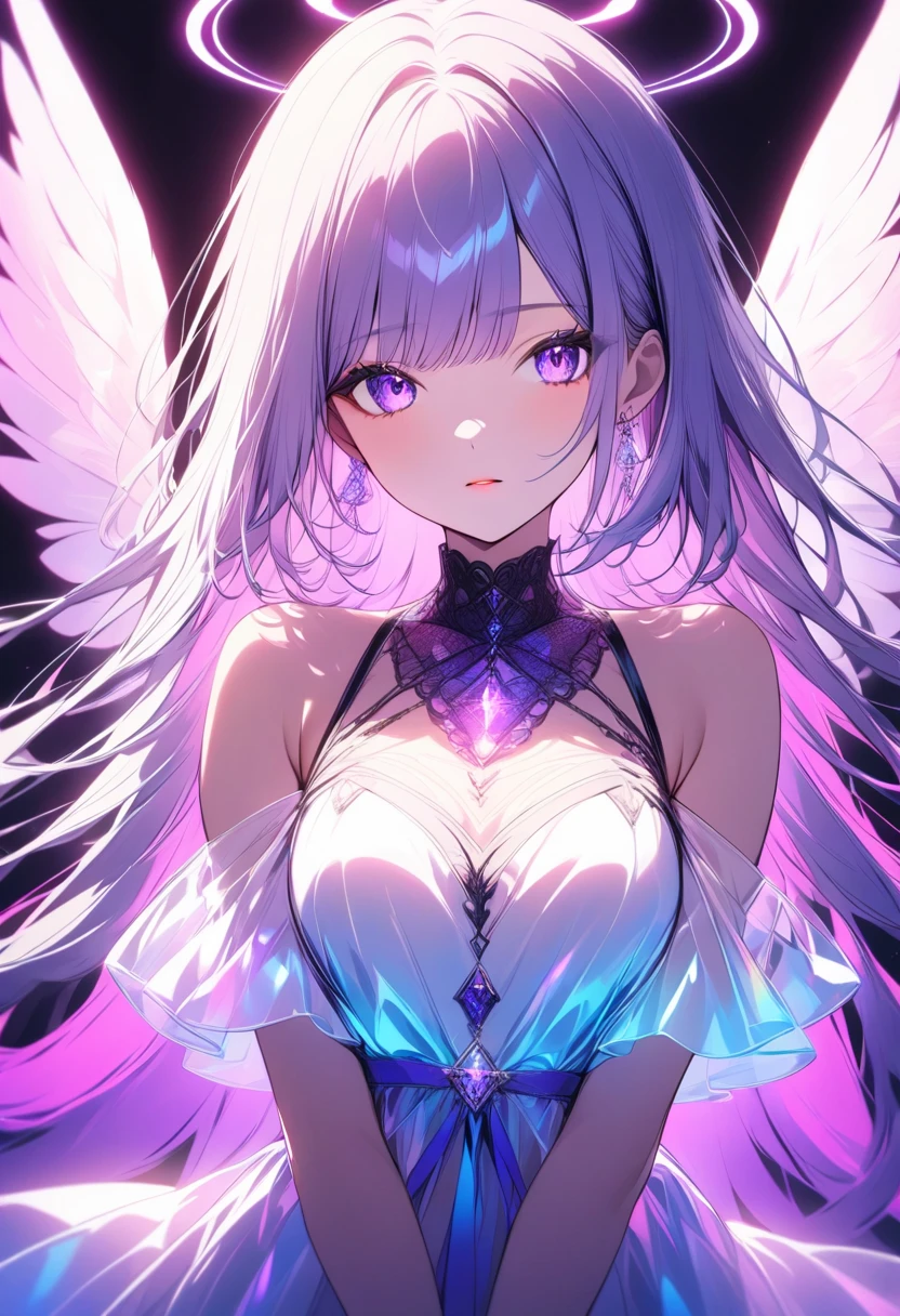 NSFW,masterpiece,Highest quality,High resolution,Very detailed,white\(no game No life\),Small breasts,Angel,Angelの羽,High-quality dress,Halter neck,gem,expectant face,blush,Seduce,Hotel town at night