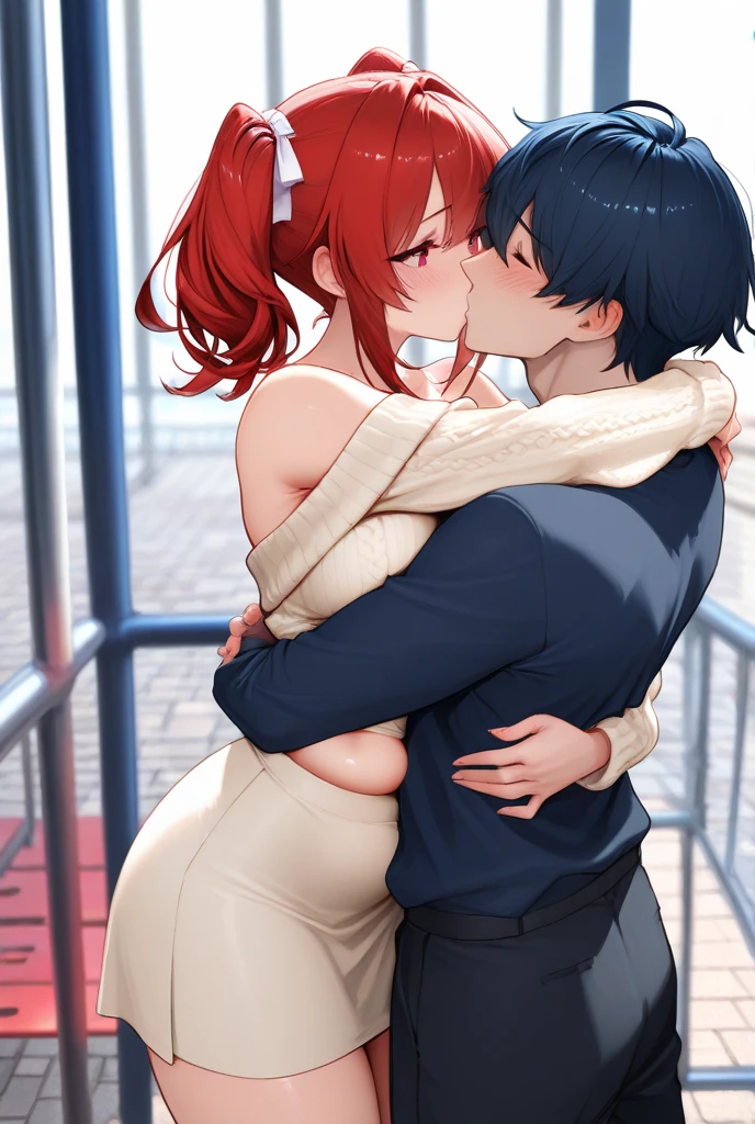 score_9, score_8_up, score_7_up, score_6_up, indoor, winter, window, snow,
BREAK
ExpressiveH, souce_explicit,
BREAK
1girl, 1boy, yoru mac, short hair, bangs, black eyes, blunt bangs, orange hair, bob cut, bright pupils, elect nipple, huge breasts, happy, tongue, spoken heart, kissing,, mature female,
nude,
tall, leggy, shiny skin, heavy breathing,, wide hips, tight waist, thick thighs,
,pussy juice, pussy, orange pubic hair, pussy slip,
hetero, hugging, from side,
(motion lines:1.2),,vulgarity,
BREAK
1 boy, short statue male, t-shirt, , ass grab, black hair boy,