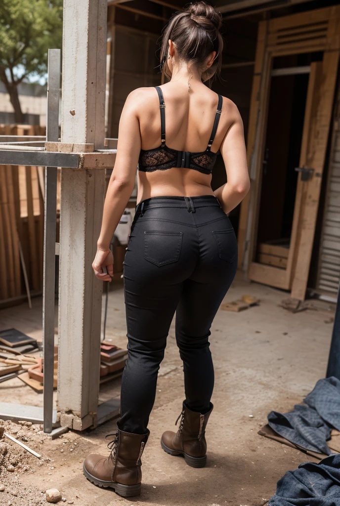 a spider women Trousers ripped at the buttocks