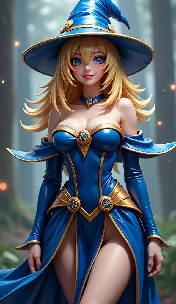 Princess Daphne, backless dress, sparkle dress long blonde hair eyelashes eyeshadow lipstick, Maria brink a very beautiful animated sexy woman with a large hat and large wings with a staff, 1girl, breasts, hat, witch hat, solo, long hair, green eyes, glasses, staff, huge breasts, big tits, supple , sexy legs, sexy hips, beautiful face, hannahowo, edgOrgasm, face focus, edgOrgasm_face