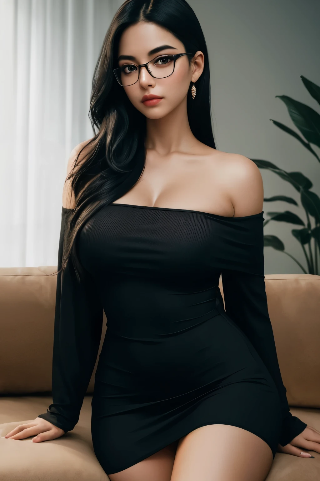 ((1girl, solo)), large breasts, beautiful body, (perfect anatomy, perfect body, perfect hands, perfect legs), natural proportions, sexy body, sitting, crossed legs BREAK
((extremely detailed face)), (beautiful detailed eyes:1.6), (realistic pupils, realistic iris:1), expressive eyes, looking at viewer, (clear eyes:1.3), (hyperrealistic:1.2), (detailed skin texture:1.2), smooth skin, black hair, long hair, (detailed lips:1.2), (attractive lips:1.1), (glossy lips:1.1), perfect face, perfect eyes BREAK
(masterpiece:1.5), anime-style, top quality, best quality, (beautiful and aesthetic:1.2), (ultra detail:1.5), Ultra-detailed depiction, Ultra-precise depiction, extremely detailed 8k illustration, high resolution, (highly detailed shading:1.2), (realistic lighting:1.4), perfect lighting, vibrant colors, dynamic tones, striking hues, 8k, absurd resolution, perfect shadows, hdr, UHD, ambient lighting, realistic, ultra-realistic, photo realistic, highly detailed, rich detail, luminous colors, fine texture, intricate design, professional illustration, (soft light:1.2), (illustration:0.7)