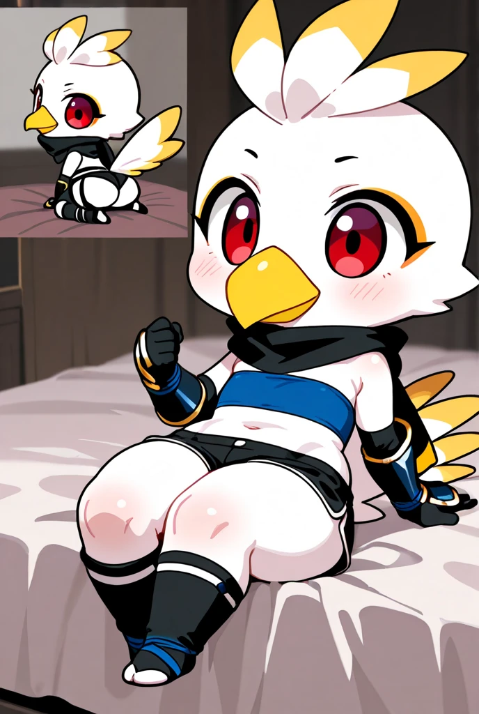Black Hair、Short Hair、boyish、Cool、Confused eyes、White skin、Harpy、Small breasts、Black wings、Bird limbs、living、naked、Mouth tied with a rope、Hands and feet tied with rope、My stomach is bloated、Semen dripping from pussy、It looks like it's comfortable.、My body is twitching、18-year-old