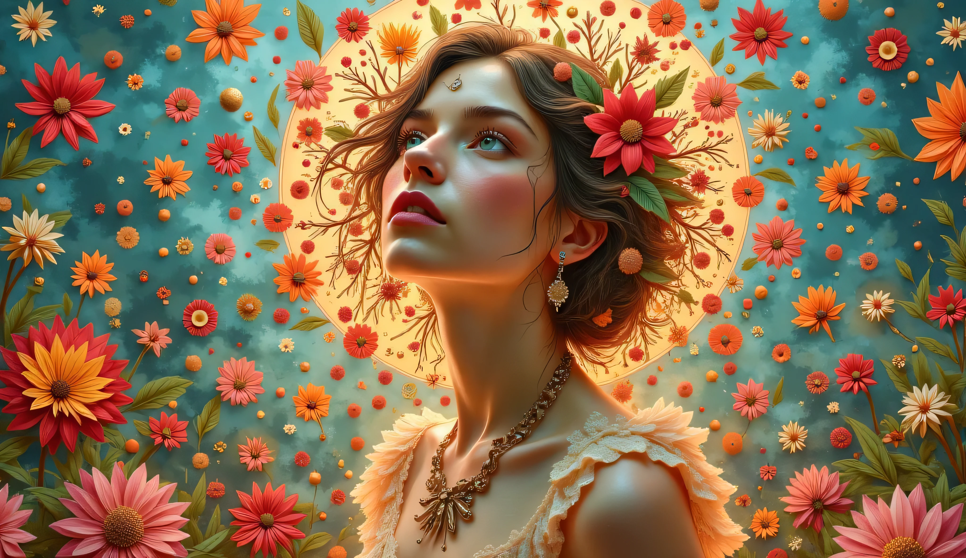 A beautiful woman in a kaleidoscope world, another dimension, a sense of wonder, psychedelic colors, and the best image quality.