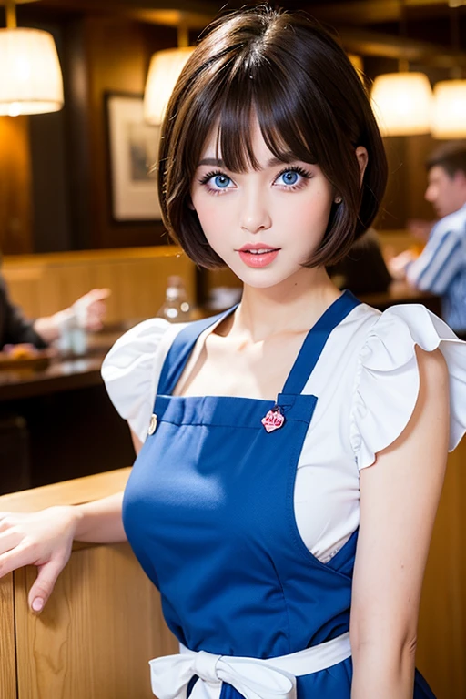 Masterpiece, photogravure, highest quality, clear contours, (One Girl, alone), Japanese woman, 30 years old, lipstick, cute face, detailed face, beautiful eyes, detailed eyes, focus on the eyes, bob hair, Anatomically correct body structure, wearing body-fitting costumes, getting ????????????, lifting butts, shot from the front