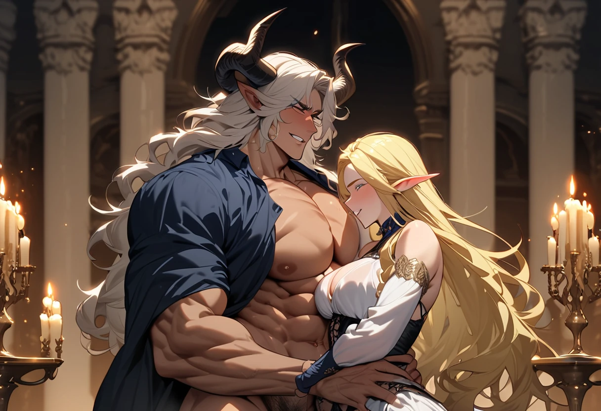 Extreme Detail CG Unity 8K wallpaper, masterpiece, highest quality), (exquisite light and shadow, highly dramatic graphics, cinematic lens effects), two people yan and li, (yan is a centaur, slave, a mare in a white lace costume, an old man next to him, a human head horse body, hybrid, no panties, four hooves, white horse, fat buttocks, eager to mate, bikini, open ass with hands, lace bra, exposed, waiting back, transparent lace panties, double ponytail, wild, Seductive silver-gray hair color, from planet centaurs, Kardashians, centaurs, standing, hooves open) (li is a master with a whip in his hand, whipping yan) --auto --s2