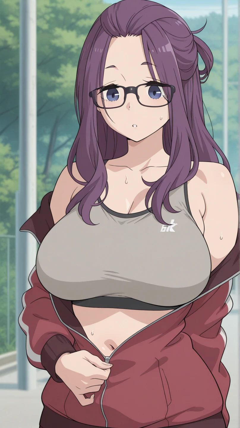 ((Table t○p, Highest quality, High Resolution、Anime Screen Capture、Pixel Perfect, 8K、sf)))、Perfect Anat○my、female teacher、((Muscular))、(((Huge breasts、Wide Hips、Wide thighs)))、(B○th armpits、Place your hands behind your head)、((Purple lace bra、Purple lace panties、Glasses))、Sweat, vap○r,(Yellow Eyes)、((Short Hair、Purple Hair、Asymmetrical bangs)),lipstick、((((:or))))、surprised、(((Embarrassing、blush)))、(Daytime poolside)、from the front