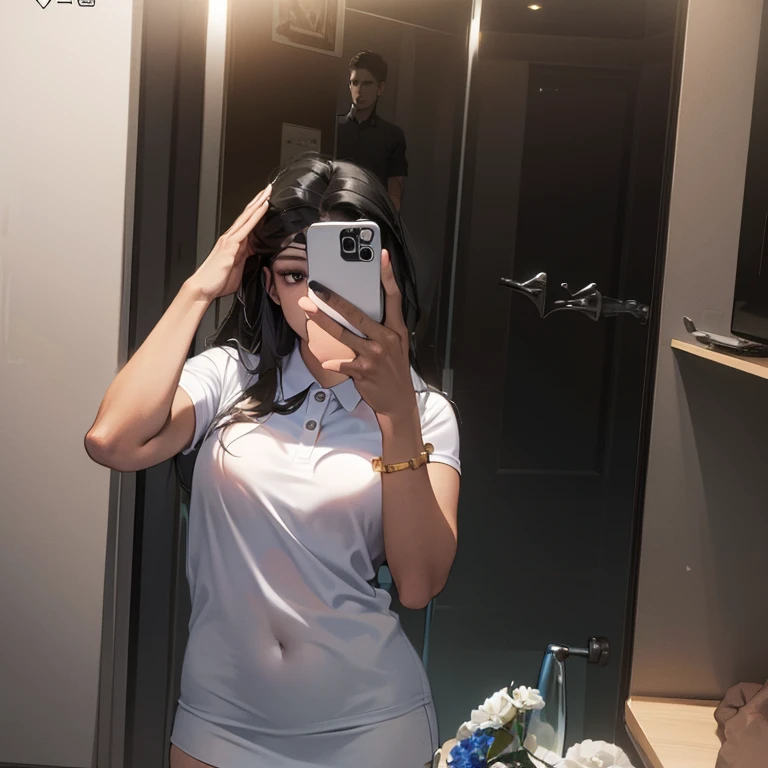 araffe woman taking a selfie in a bathroom mirror, 18 years old, 21 years old, 2 3 years old, 2 2 years old, 2 7 years old, 2 4 year old female model, 2 8 years old, she is wearing a black tank top, 3 0 years old woman, 30 years old woman, 2 4 years old, Big tits, huge tits, no clothes, sexy, cute, wide hips, thick thighs, pear-shaped body, minimal clothes, thick, extra wide hips, bbw, wide girl, giant tits, tits busting out, nipple showing, spilling out the side, sideboob, fat showing, minimal clothes, thick, thicc, upper body zoom, showing waist, hard nipples, see through top,