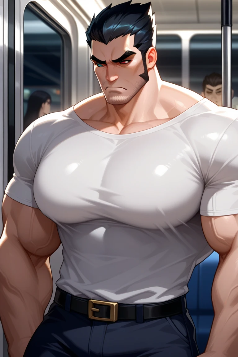 Tall buff huge pecs man pooping