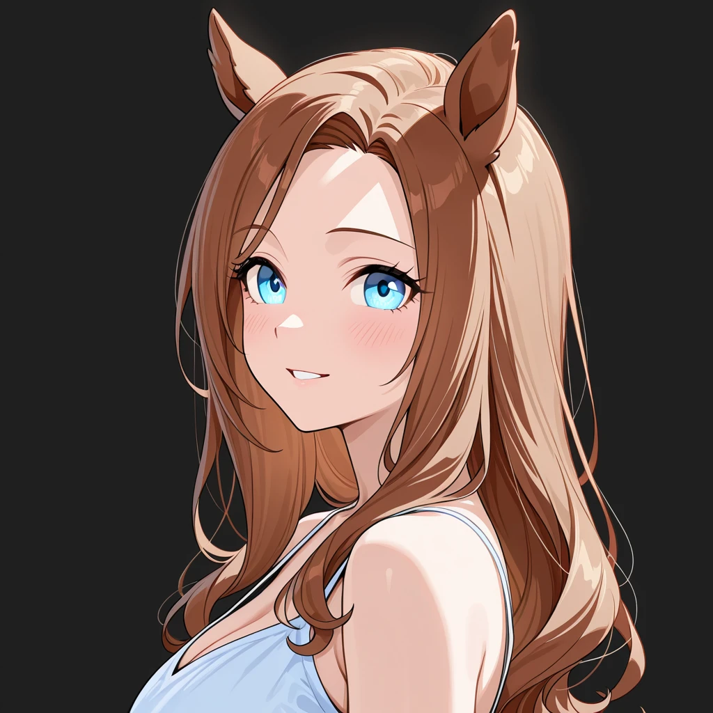 medieval anime art, masterpiece, best quality, only one person, female, solo, upper body portrait, detailed composition, detailed eyes, white background, shoulder length curly brown hair, fox ears, flat chest, small, adorable, innocent, horns, chubby, freckles