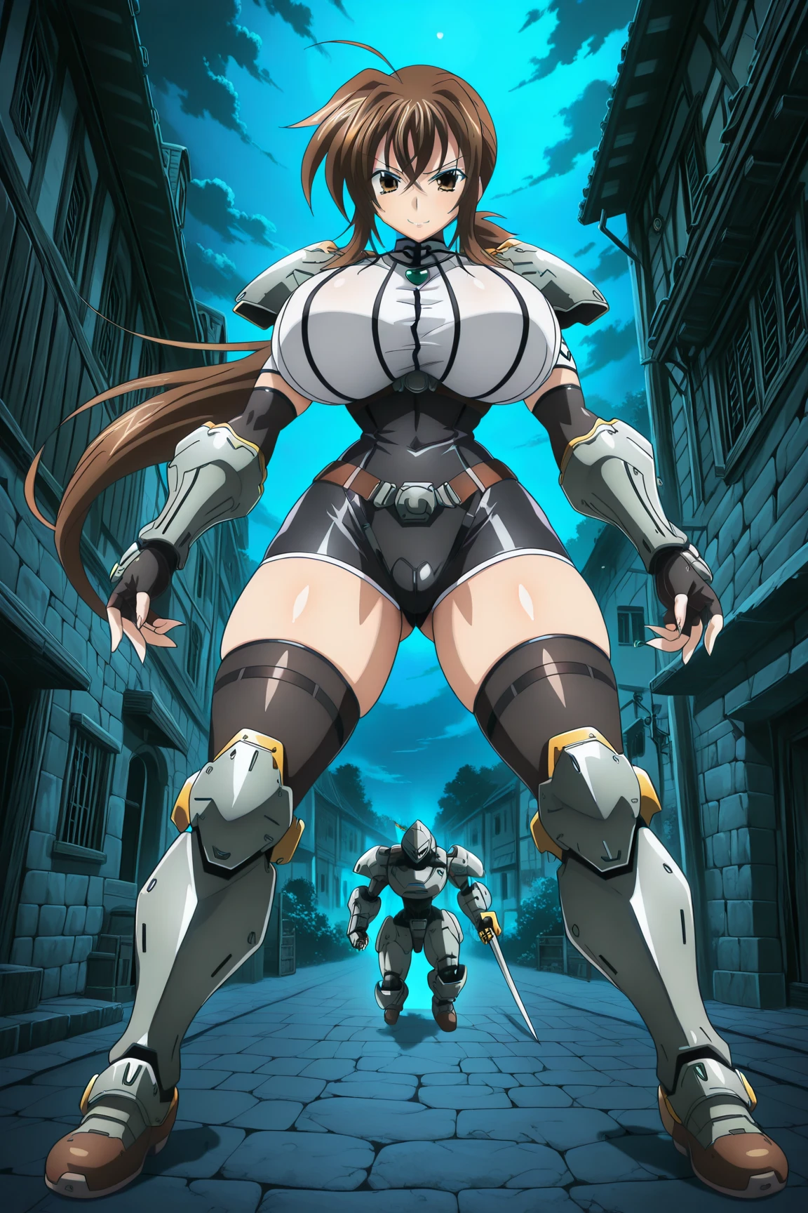 a one woman, russet hair, super long hair, blue colored eyes, big-ass.