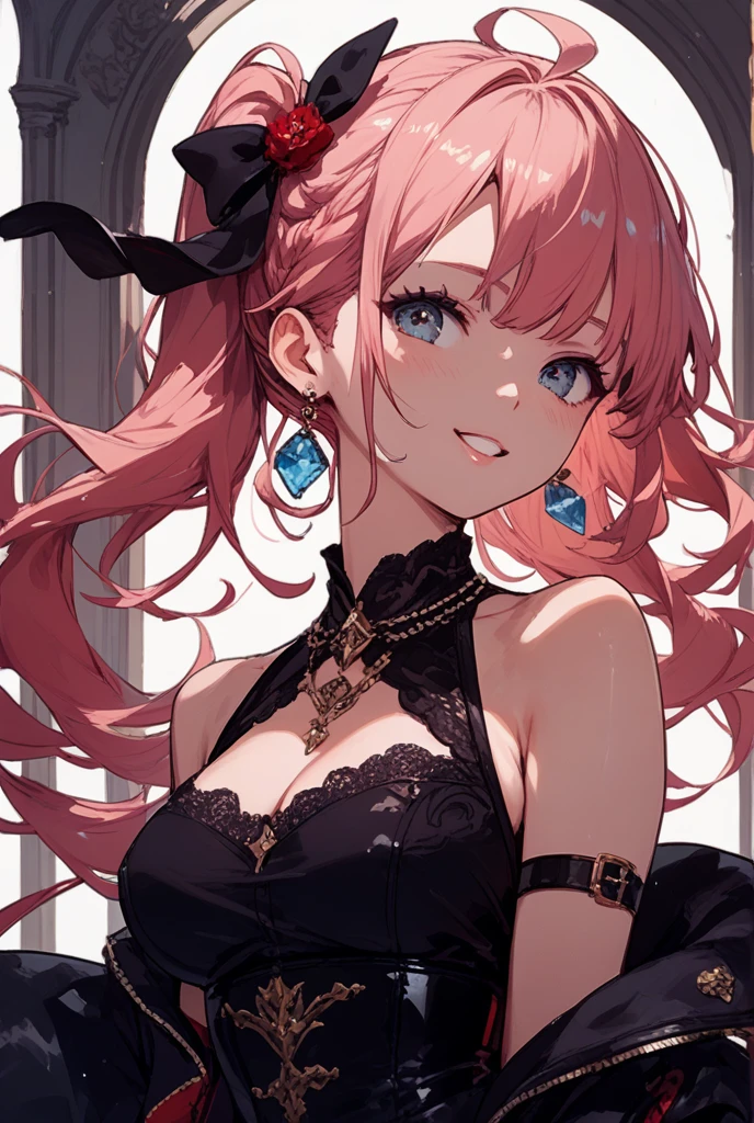 Girl, pink hair, black lingerie, 
